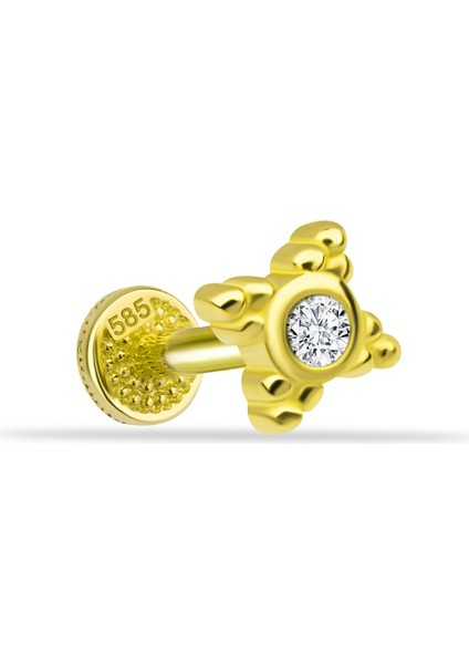 14 Ayar Altın Taşlı Minimal Tragus Piercing