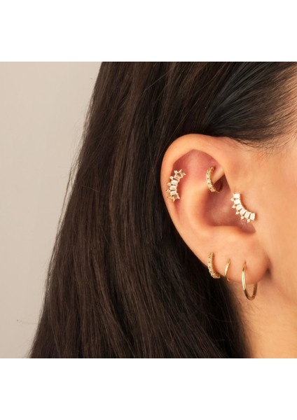 14 Ayar Altın 6 Baget Taşlı Minimal Tragus Piercing