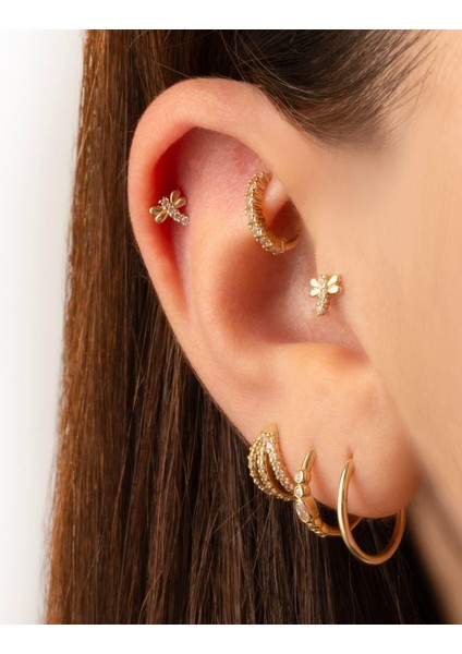 14 Ayar Altın Taşlı Yusufçuk Minimal Tragus Piercing