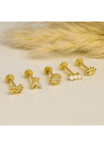 14 Ayar Altın Taşlı Yusufçuk Minimal Tragus Piercing