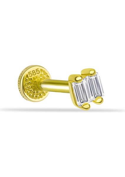 14 Ayar Altın Baget Taşlı Minimal Tragus Piercing