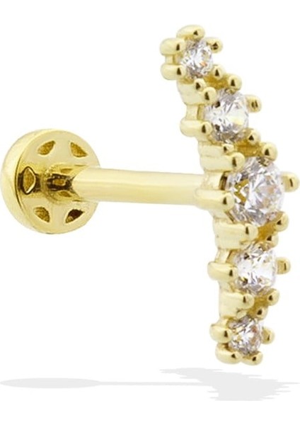 14 Ayar Altın 5 Taşlı Minimal Tragus Piercing