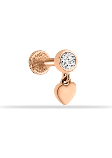 14 Ayar Altın Taşlı Kalp Sallantılı Minimal Tragus Piercing