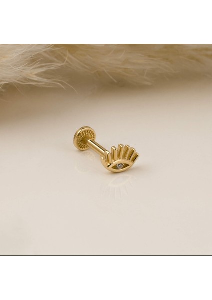 14 Ayar Altın Uzun Kirpik Minimal Tragus Piercing