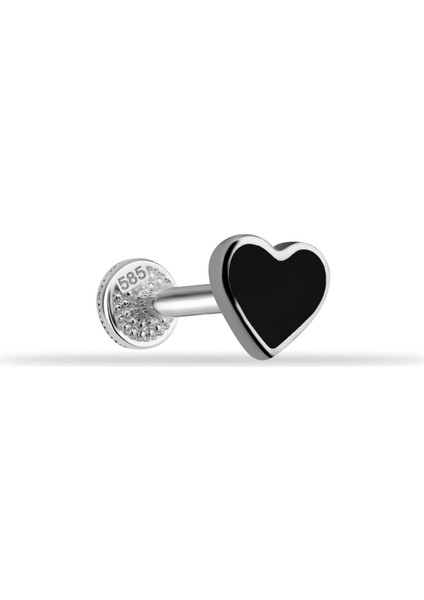 14 Ayar Altın Siyah Mineli Kalp Tragus Piercing