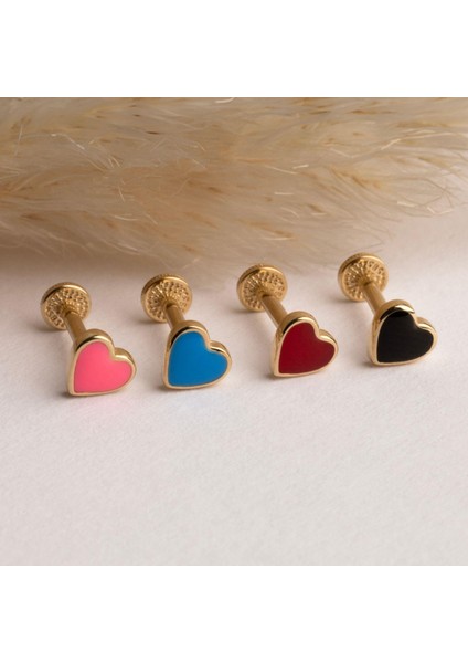 14 Ayar Altın Siyah Mineli Kalp Tragus Piercing modelleri