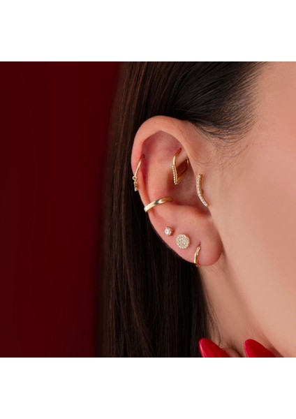 14 Ayar Altın 11 Taşlı Minimal Tragus Piercing