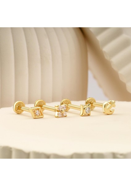 14 Ayar Altın Taşlı Minimal Tragus Piercing modelleri