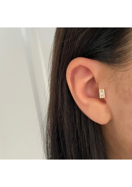 14 Ayar Altın Taşlı Minimal Tragus Piercing