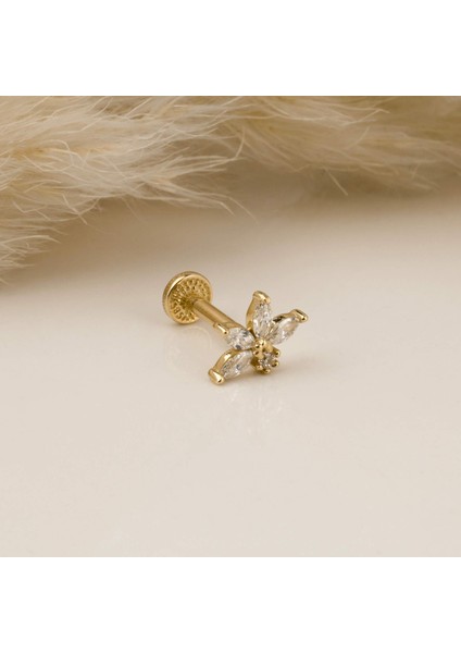 14 Ayar Altın Taşlı Lotus Tragus Piercing