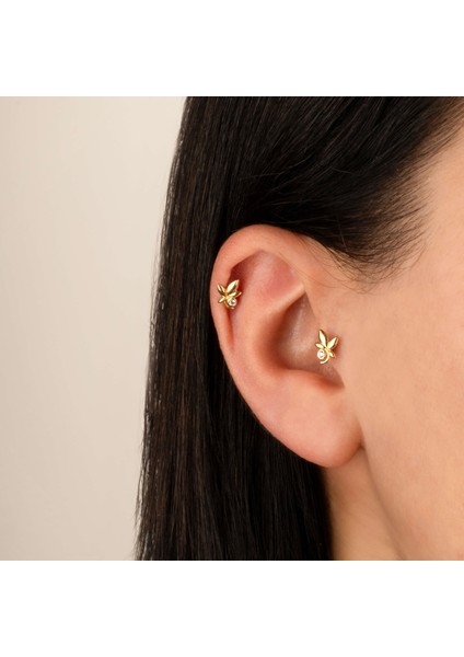 14 Ayar Altın Işık Yaprağı Minimal Tragus Piercing