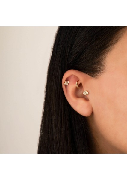 14 Ayar Altın Işıl Yonca Tragus Piercing