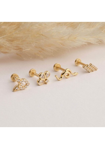 14 Ayar Altın Işıl Yonca Tragus Piercing