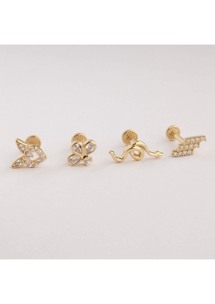14 Ayar Altın Işıl Yonca Tragus Piercing