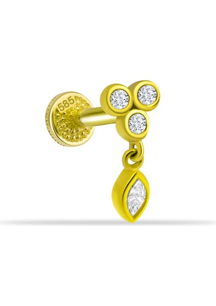 14 Ayar Altın 3 Taşlı Sallantılı Minimal Tragus Piercing
