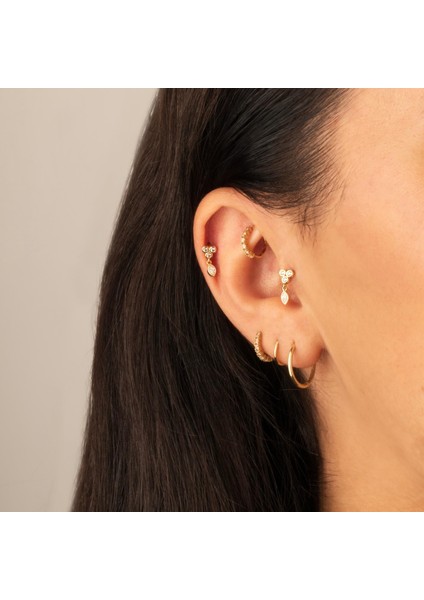 14 Ayar Altın 3 Taşlı Sallantılı Minimal Tragus Piercing