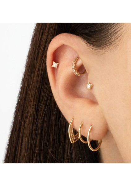 14 Ayar Altın Taşlı Minimal Tragus Piercing