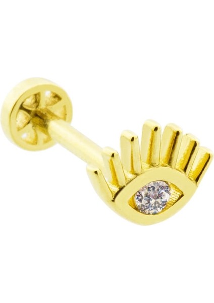 14 Ayar Altın Uzun Kirpikli Göz Minimal Tragus Piercing