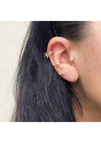 14 Ayar Altın Uzun Kirpikli Göz Minimal Tragus Piercing