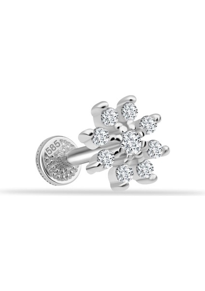 14 Ayar Altın Taşlı Çiçek Minimal Tragus Piercing