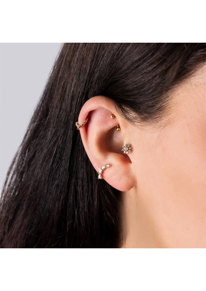 14 Ayar Altın Taşlı Çiçek Minimal Tragus Piercing fiyatları