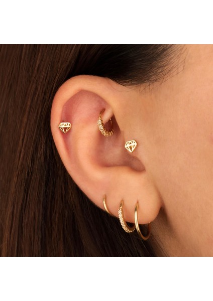 14 Ayar Altın Elmas Minimal Tragus Piercing