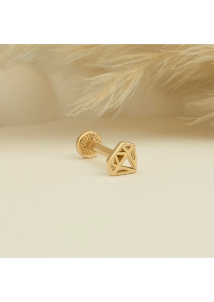 14 Ayar Altın Elmas Minimal Tragus Piercing