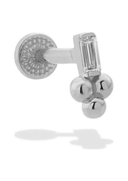 14 Ayar Altın Baget Taşlı 3 Toplu Motifli Minimal Tragus Piercing