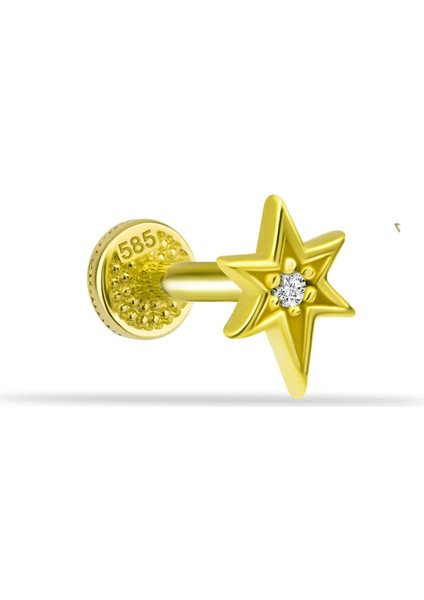 14 Ayar Altın Taşlı Kayan Yıldız Minimal Tragus Piercing
