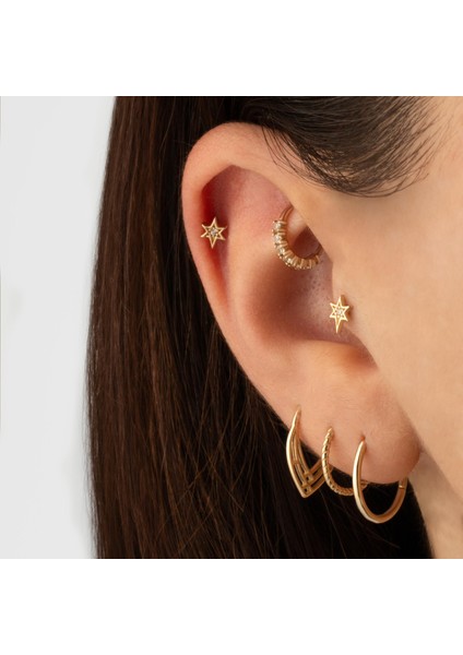 14 Ayar Altın Taşlı Kayan Yıldız Minimal Tragus Piercing