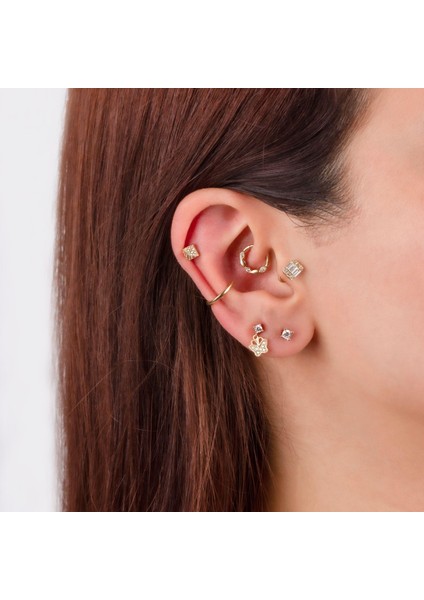 14 Ayar Altın Taşlı Minimal Tragus Piercing