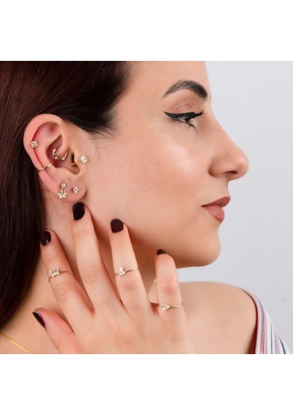 14 Ayar Altın Taşlı Minimal Tragus Piercing