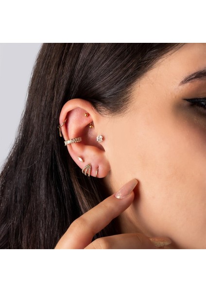 14 Ayar Altın Baget Taşlı Minimal Tragus Piercing