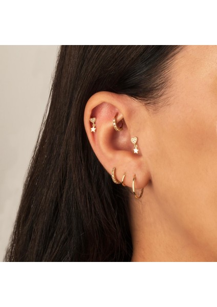 14 Ayar Altın Taşlı Kalpli Yıldız Sallantılı Minimal Tragus Piercing fiyatları