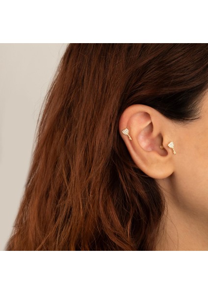 14 Ayar Altın Taşlı Kalbin Anahtarı Minimal Tragus Piercing