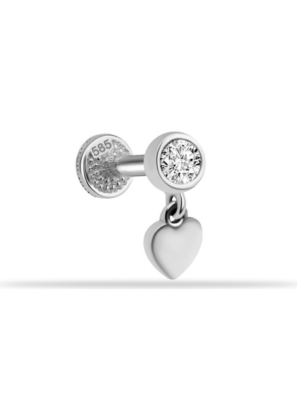 14 Ayar Altın Taşlı Kalp Sallantılı Minimal Tragus Piercing