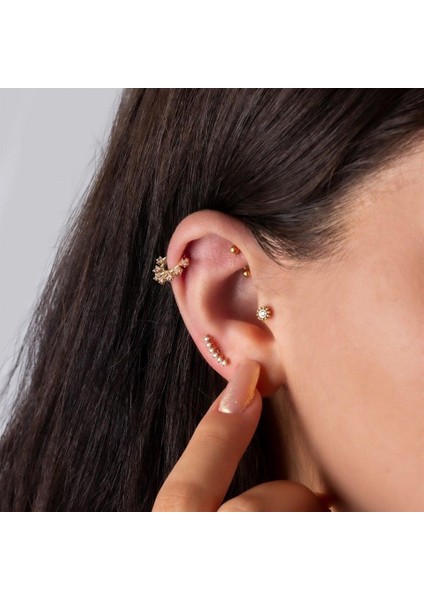 14 Ayar Altın Taşlı Çiçek Tragus Piercing