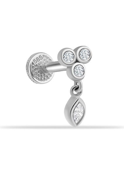 14 Ayar Altın 3 Taşlı Sallantılı Minimal Tragus Piercing