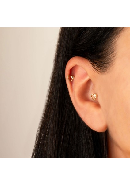 14 Ayar Altın Taşlı Kalp Motifli Minimal Tragus Piercing fiyatları