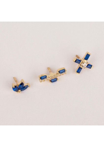 14 Ayar Altın Lacivert Baget Taşlı Minimal Tragus Piercing