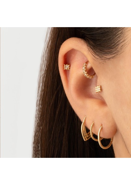 14 Ayar Altın Taşlı Parıltı Minimal Tragus Piercing