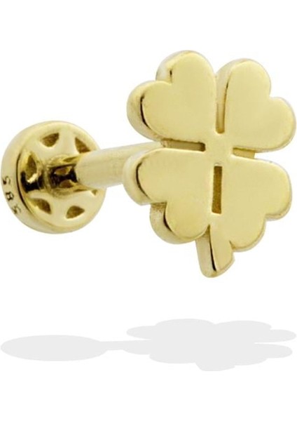 14 Ayar Altın Yonca Motifli Minimal Tragus Piercing