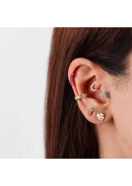 14 Ayar Altın Yonca Motifli Minimal Tragus Piercing