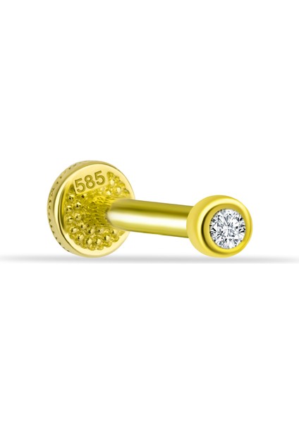 14 Ayar Altın Tektaş Motifli Minimal Tragus Piercing