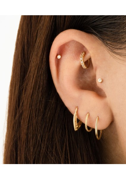 14 Ayar Altın Tektaş Motifli Minimal Tragus Piercing