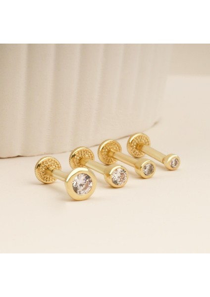14 Ayar Altın Tektaş Motifli Minimal Tragus Piercing
