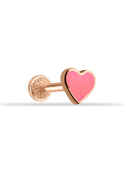 14 Ayar Altın Pembe Mineli Kalp Tragus Piercing