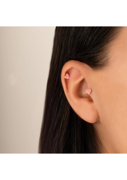 14 Ayar Altın Pembe Mineli Kalp Tragus Piercing