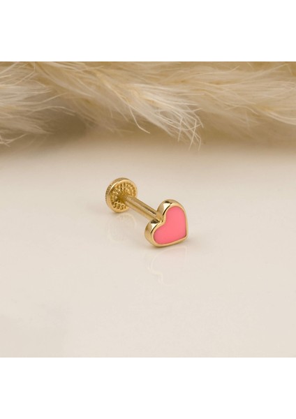 14 Ayar Altın Pembe Mineli Kalp Tragus Piercing