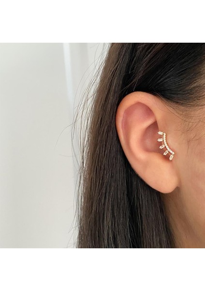 14 Ayar Altın Taşlı Motifli Minimal Tragus Piercing